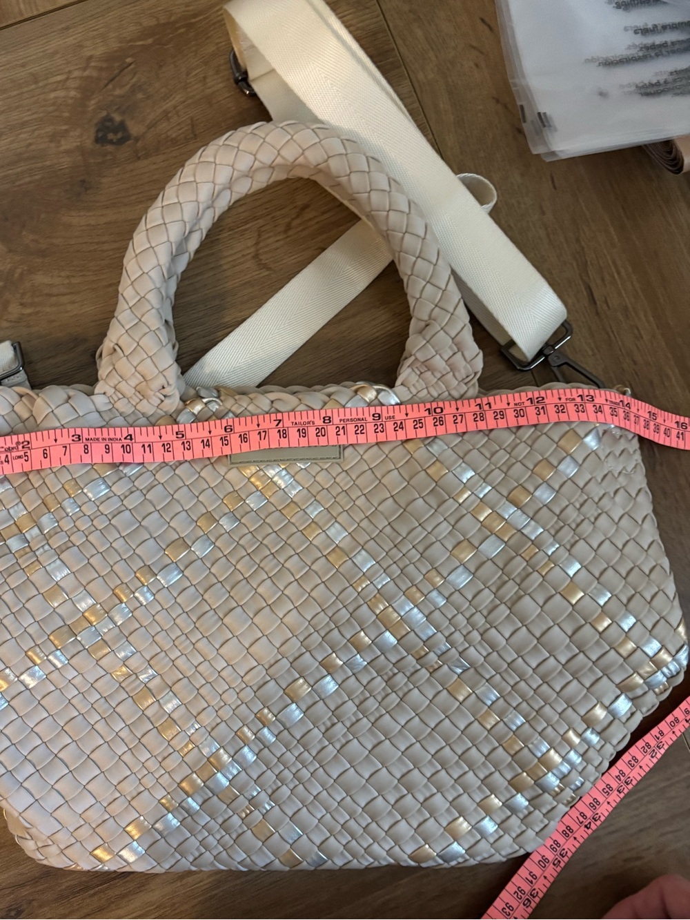 Parker & Hyde Beige Metallic Woven Tote Bag and Strap - Picture 9 of 10